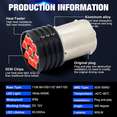 1157 BAY15D LED P21/5W 1156 BA15S P21W LED лампы 9 SMD 3030 R5W R10W Автомобильный обратный свет тормозный фонарь
