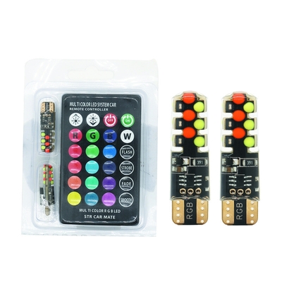 Яркость Новый тип автомобиля Внутренняя светодиодная лампочка T10 5050 6SMD RGB цвет С RGB С дистанционным светодиодом мигающие огни